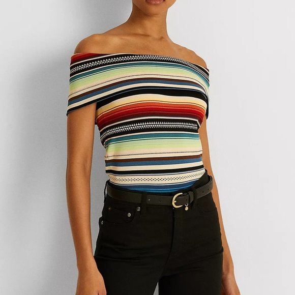 LAUREN RALPH LAUREN Striped Off-Shoulder Sweater Multi Color - NWT - Picture 1 of 4